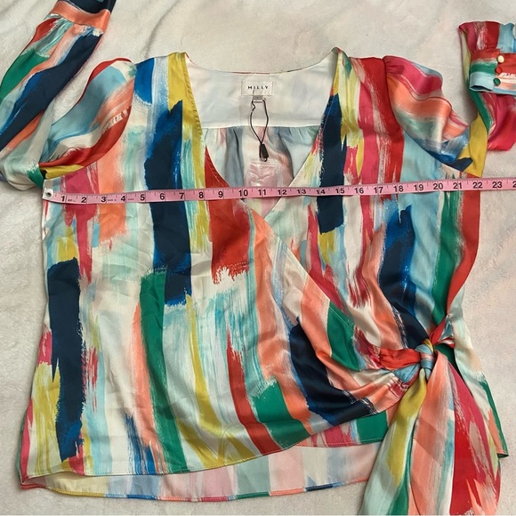 New! Milly Watercolor Brushstroke colorful Top In Multi 28136 - Picture 5 of 13